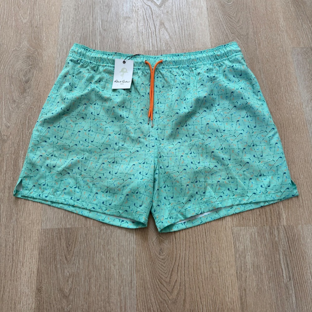 Robert Graham Golf Clubs Swim Trunks Men 2XL Green SMRG102 Mesh Lined Stretch